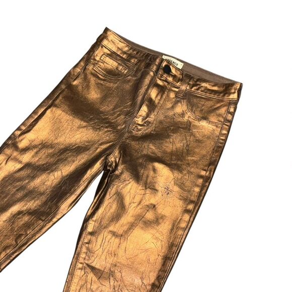 🔥 L'Agence Margot in Pine Bark Bronze Foil Crackle High Rise Skinny pants sz 27 - Picture 3 of 10